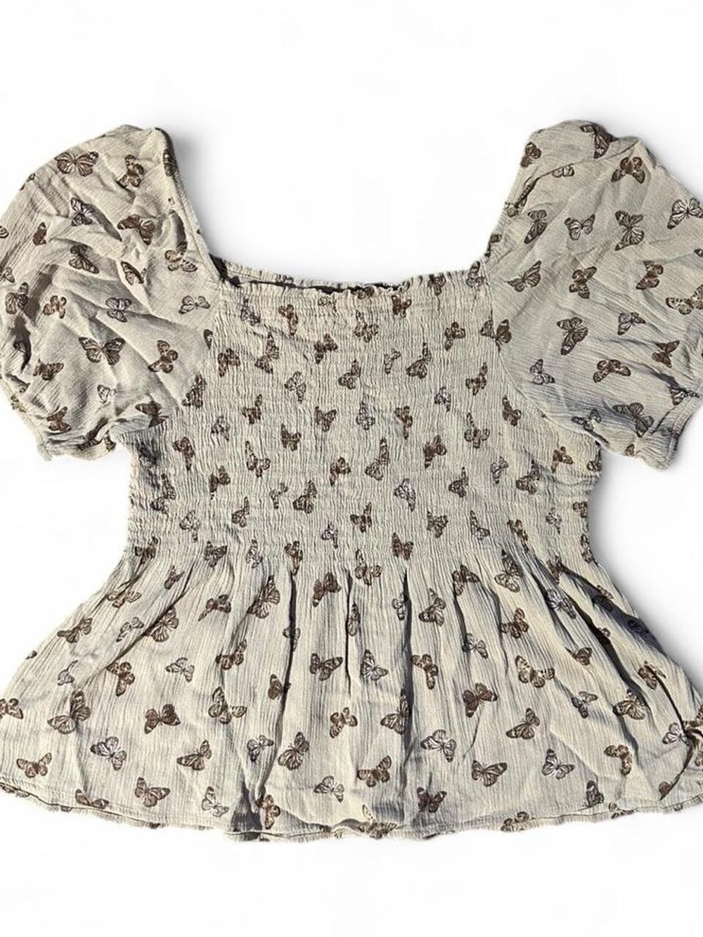 Beige Butterfly Peasant Top